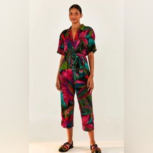 NWT FARM Rio Midnight Leaves Jumpsuit